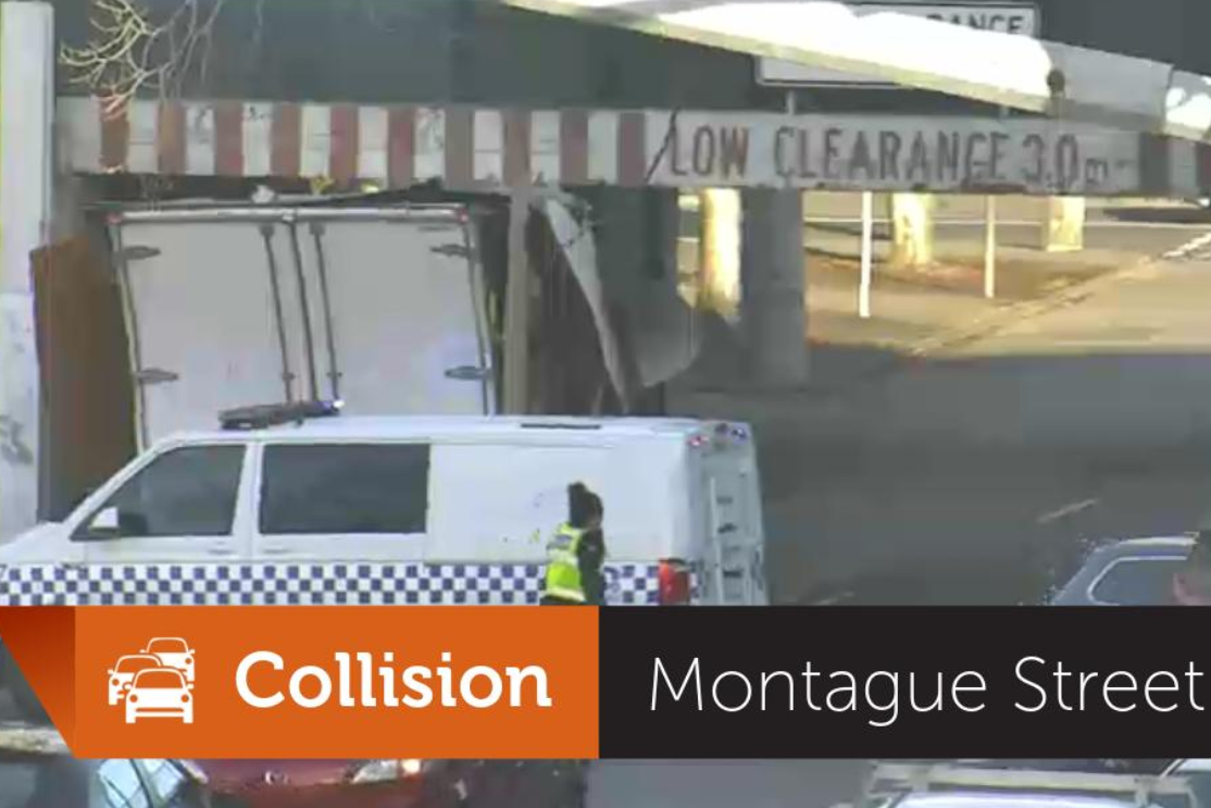 Article image for Truck collides with Montague Street bridge