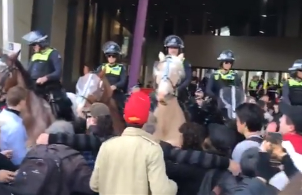 Article image for Anti-mining protest turns ‘nasty’: Police horse assaulted and more than 40 protesters arrested