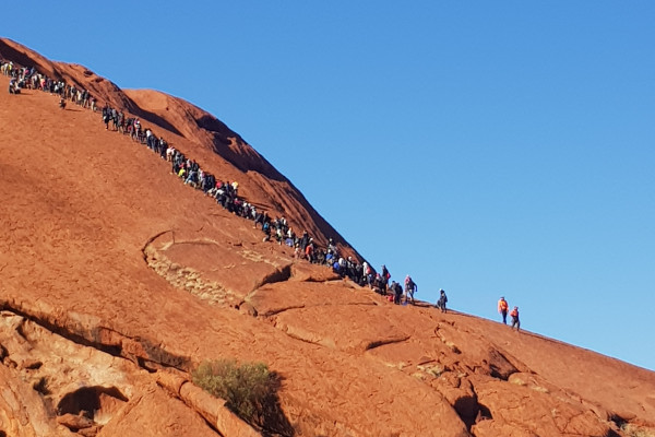Article image for Uluru: ‘Crazy’ crowds queue as winds delay opening on final day of climb