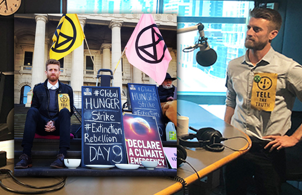 Article image for Extinction Rebellion protester returns to 3AW Drive (nine days into his hunger strike)