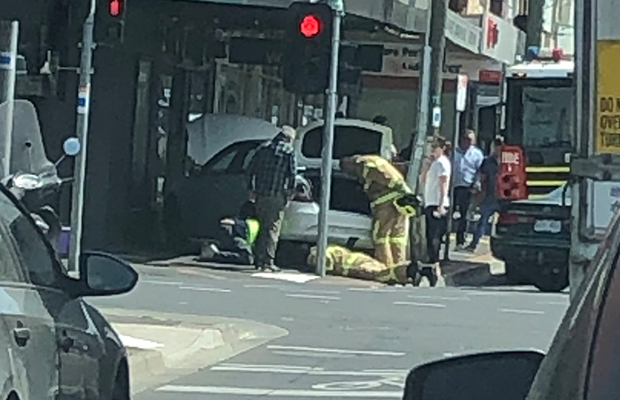 Article image for Car flies onto footpath at Murrumbeena