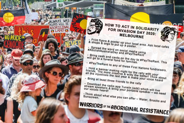 Article image for Australia Day protesters urged to bring cash and cards to ‘pay the rent’ to Aboriginal Australians
