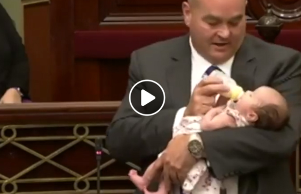 Article image for Why Victorian MP Jeff Bourman introduced his baby, Rebecca, in parliament
