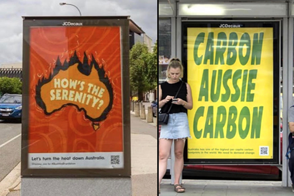 Article image for Bushfire brandalaism: Advertising posters town down and replaced with political street art
