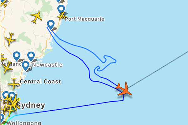 Article image for Last Qantas 747 flight ‘draws’ iconic kangaroo over Pacific Ocean