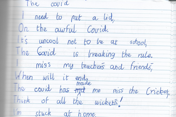 Article image for ‘When will it end’: 11-year-old pens poem about ‘the awful COVID’