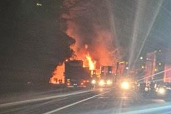 Article image for Fiery crash: Man dead after three trucks collide near border checkpoint