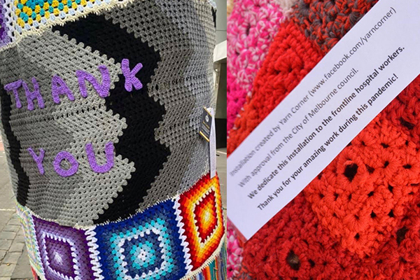 Article image for ‘Yarn bombers’ thank Melbourne’s health care workers