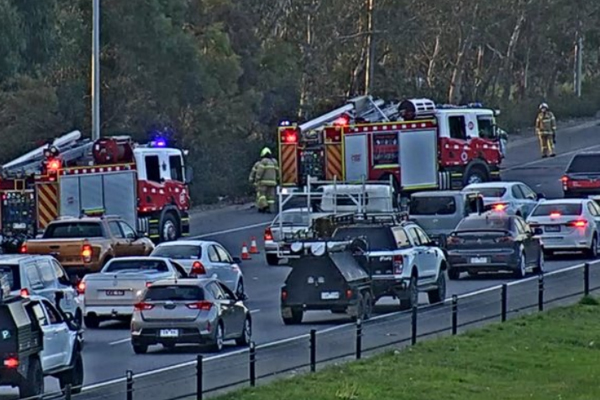 Article image for Luxury car fire sparks traffic snarl on East Link