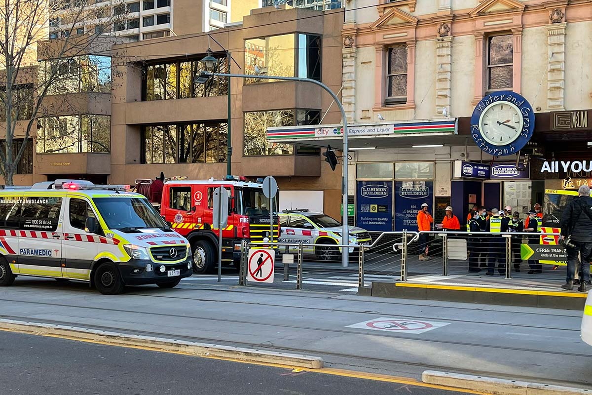 Article image for Four people injured in Bourke Street concrete pump explosion
