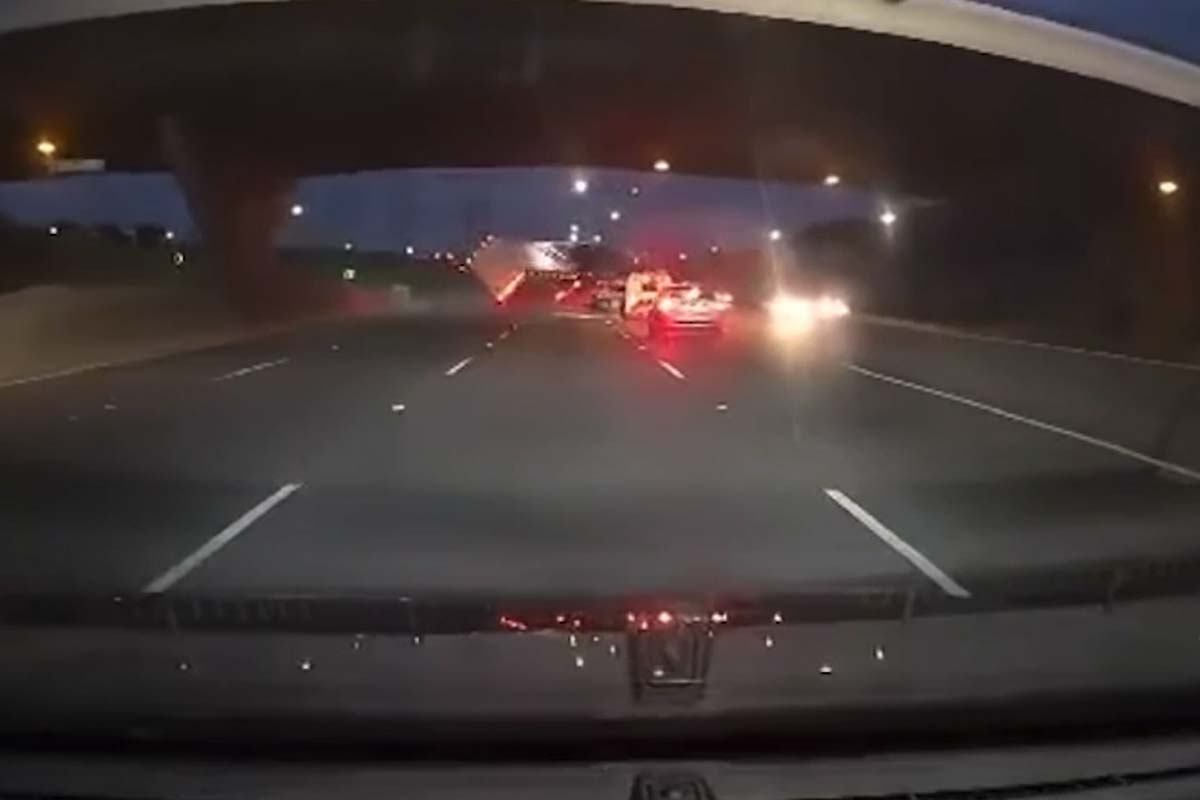 Article image for Dashcam footage captures horror moment a truck rolls on the M80 Ring Road