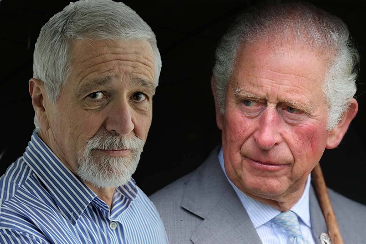 Neil Mitchell headshot over image of Prince Charles