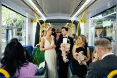 ‘Didn’t think twice’: Couple jump on a tram to get to their wedding on time
