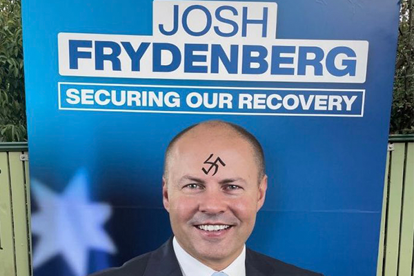 Article image for Josh Frydenberg responds to anti-semitic vandalism of campaign billboards