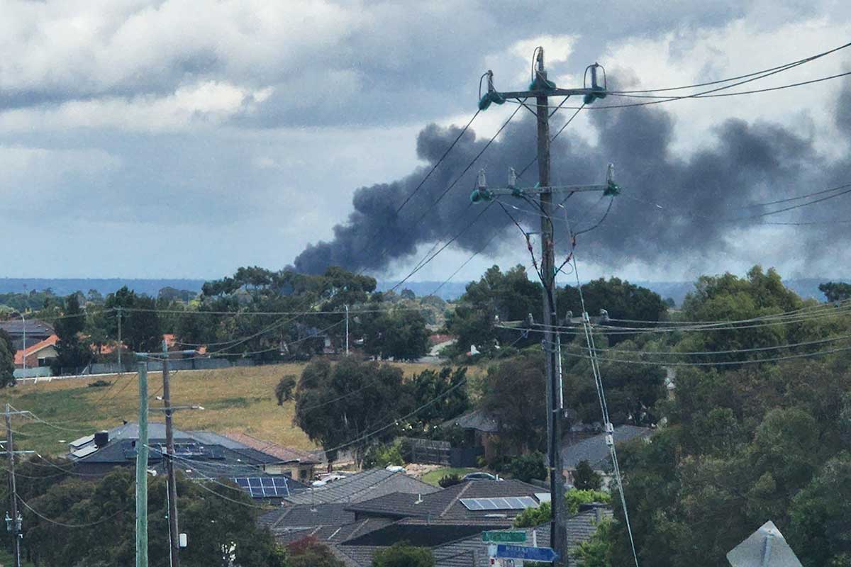Warehouse goes up in flames southeast of Melbourne