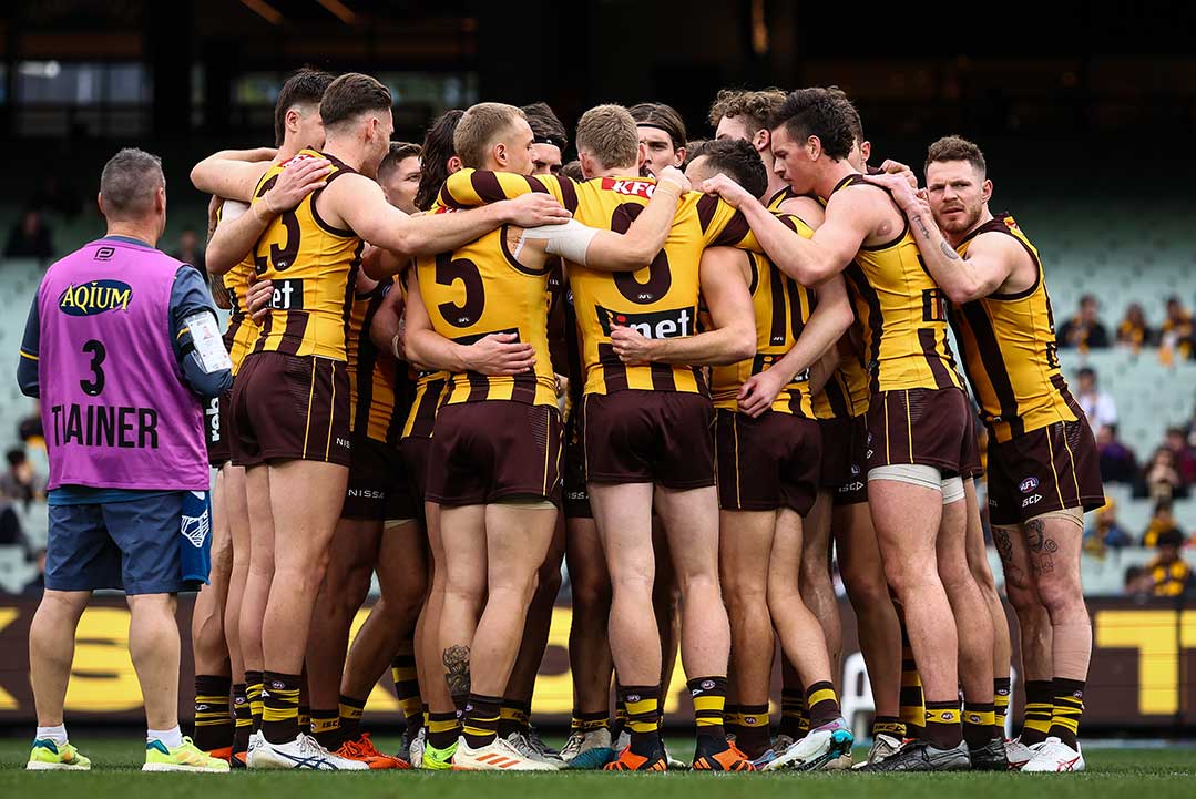 Article image for Hawthorn star lifts lid on post-game huddle on the MCG with Sam Mitchell