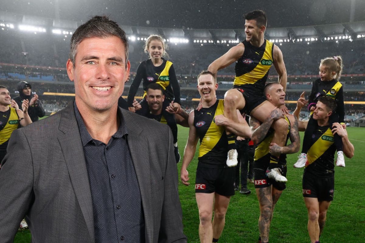 Matthew Richardson reacts to Richmond's big win over St Kilda