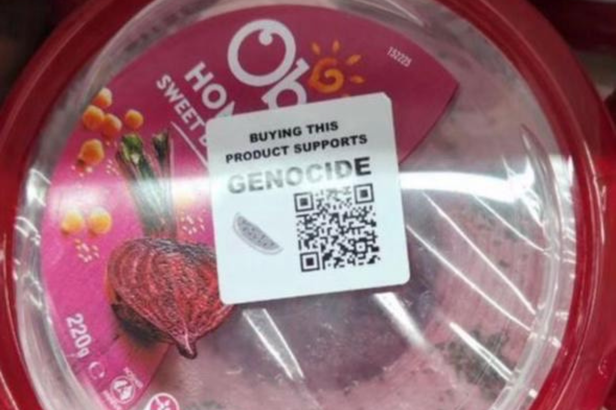 Article image for ‘War against the Jewish community’: Stickers appear on Jewish and Israeli owned food dips claim genocide