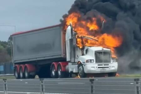 Truck bursts into flames on the Princes Freeway