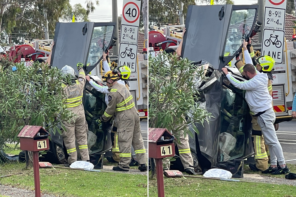 Article image for Car ends up on its side in horrific car accident in Melbourne’s west