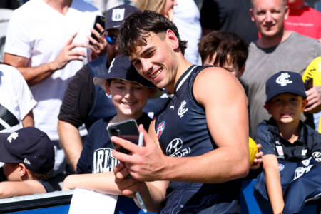 Carlton great Scott Camporeale reacts to son Lucas’ debut announcement