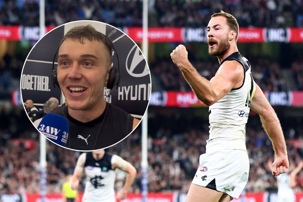 Article image for What Patrick Cripps had to say about Harry McKay after he kicked the sealer!