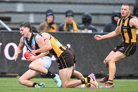 Dylan Moore speaks about the ‘tough’ weather conditions in win over Port Adelaide