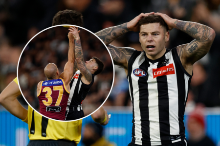 3AW commentary team STUNNED by crucial non-free kick decision in Pies-Lions thriller