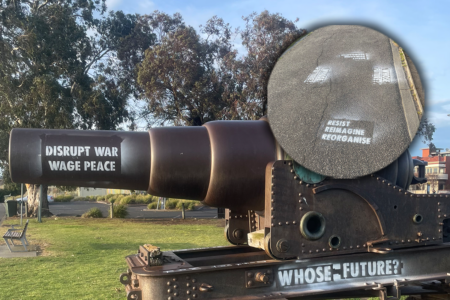 Cannons defaced with anti-war statements in Melbourne’s west