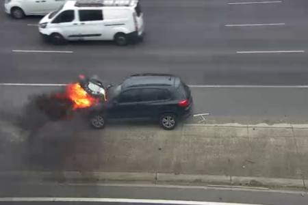 Car catches fire on West Gate Freeway