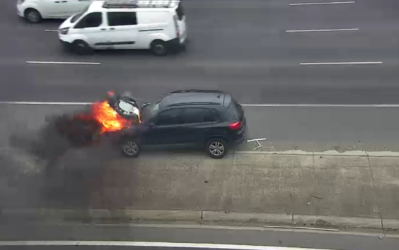 Article image for Car catches fire on West Gate Freeway
