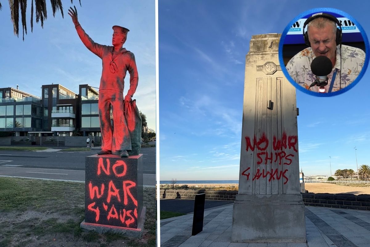 Article image for Tom Elliott outraged by ‘no warships’ graffiti on war monuments ahead of ANZAC Day